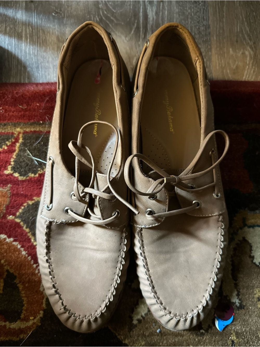 Tommy Bahama Women's Taupe Lace-Up Moccasin Flats